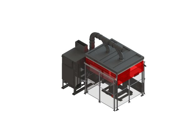 AD2532-4 eCell HS ABB Water-Cooled Robotic Welding System with Fume Hood Right Overhead Render