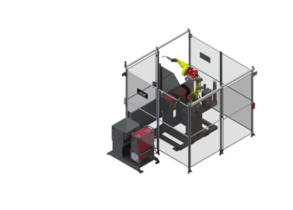 AD2530-4 eCell HS FANUC Water-Cooled Robotic Welding System Left Overhead Render