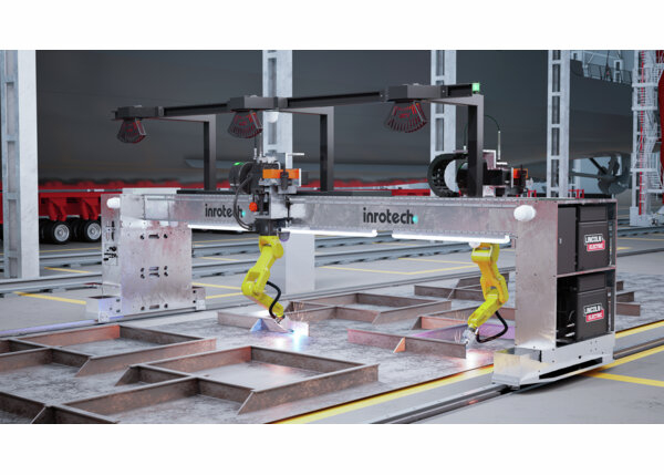 Inrotech-MicroTwin Robotic Welding System Render in Ship Fabrication