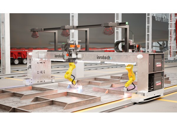 Inrotech-MicroTwin Robotic Welding System Render in Ship Fabrication
