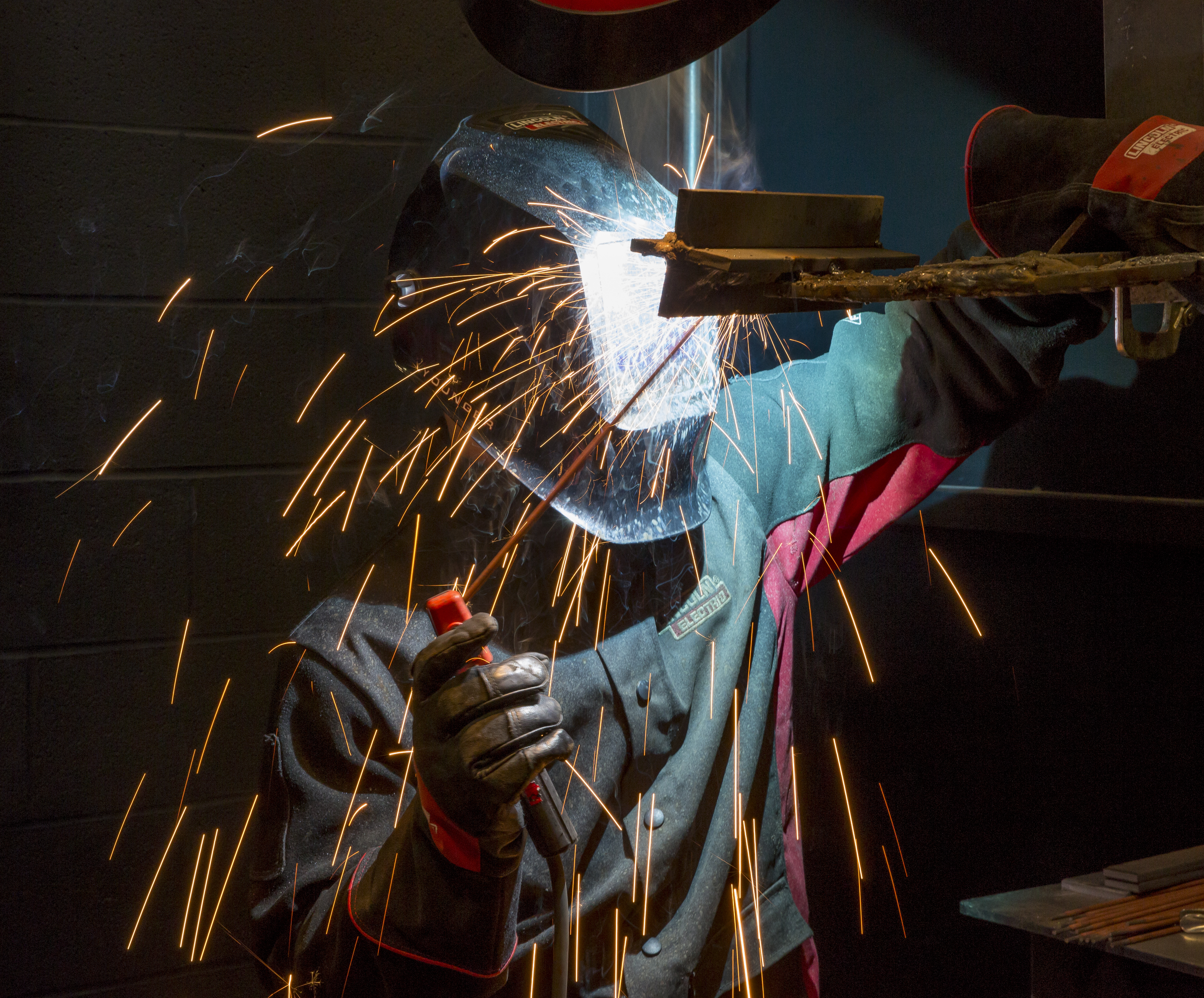 Stick welding at Lincoln's Welding Technology and Training Center