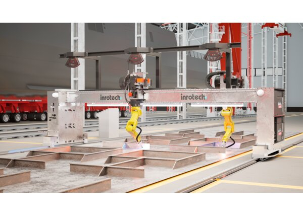Inrotech-MicroTwin Robotic Welding System Render in Ship Fabrication
