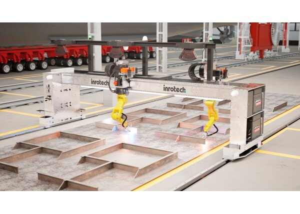 Inrotech-MicroTwin Robotic Welding System Render in Ship Fabrication