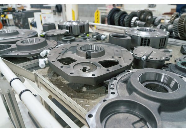 Vehicle metal parts in factory - Production line for assembly industrial tractors